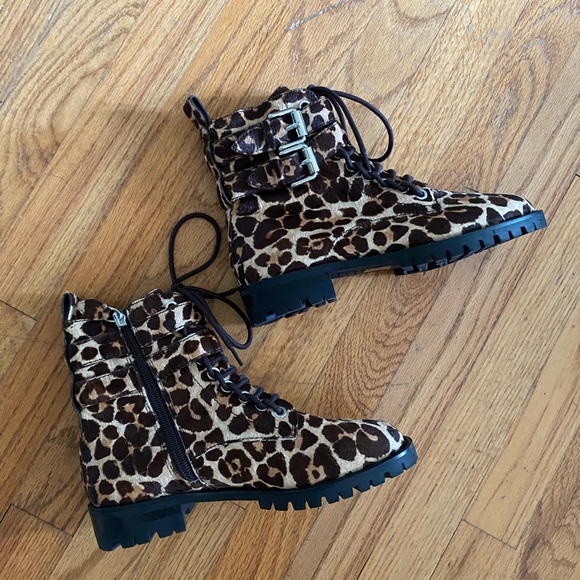 Rebecca Minkoff leopard print cow hair moto boots new size 6 - Picture 2 of 4